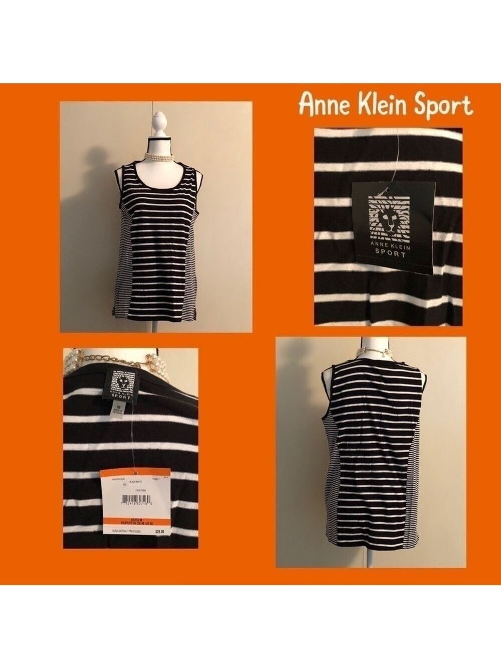 NWT Trendy B & W Anne Klein Sport Striped Top (M)